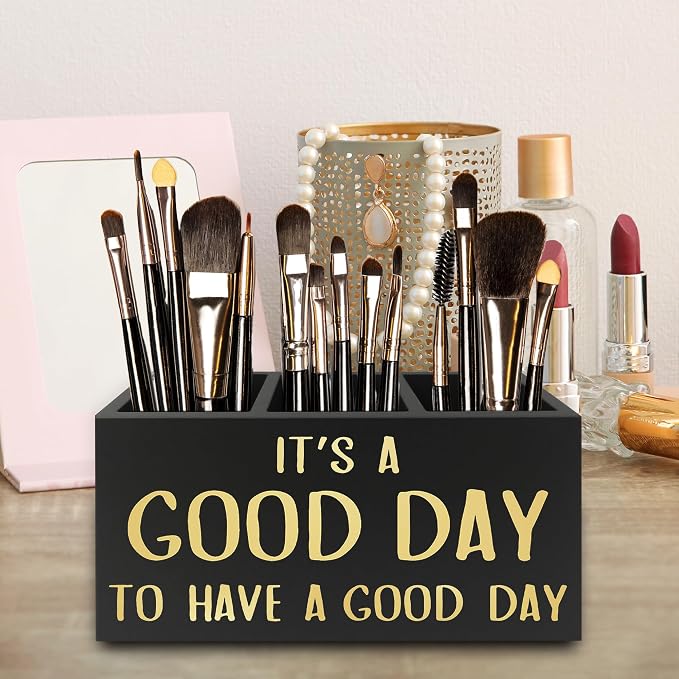 Inspirational Office Pen Pencil Holder Organizer for Desk, It's a Good Day to Have a Good Day Positive Wooden Box Signs Decorations for Home Office Desk Tabletop, Motivational Gifts for Women