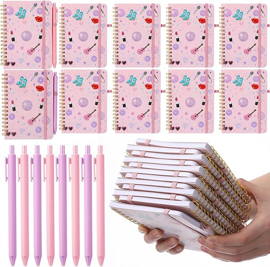 Fulmoon 24 Set Music A6 Spiral Notebook with Ballpoint Pens 50 Sheets, 4"x 6" Singer Small College Ruled Notepads Concert Journaling Notebooks Bulk for Music Party Goodies Bags Back to School Supplies