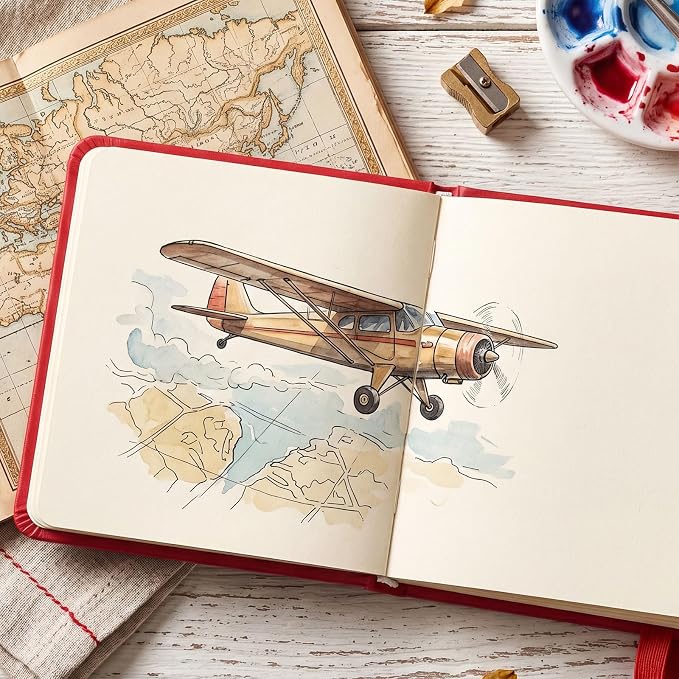 Prudiut Hardcover Pocket Sketchbook, 5" x 5" Square Mini Sketchbook, 98lb/160gsm Heavyweight Tiny Sketch Book, 80 Sheets Small Travel Drawing Journal for Adults, Artist, Ideal for Gift (Red)