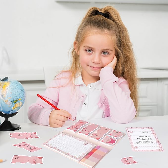 B1ykin Sticky Notes Set - 550 Sheets Memo Writing Pad Pink Piggy Design | Self-Stick Notes Pages, Teacher Appreciation Gift, School Office Supplies, I Just Really Like Piggy Design