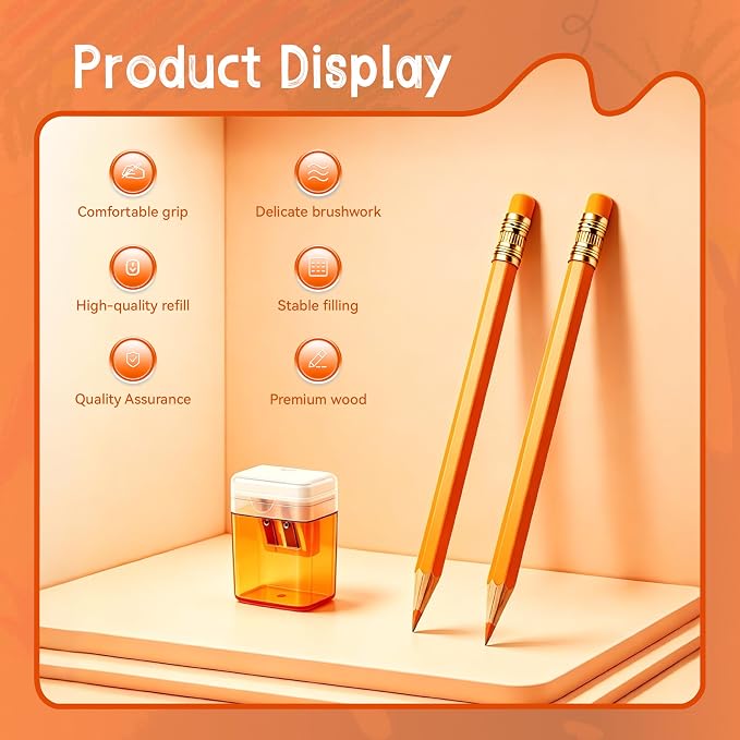 12 Pcs Orange Pencils with Eraser for Kids HB Erasable Pencils Pre-Sharpened Professional Wooden Pencils Set, Ideal for School Writing, Drawing, Sketching, Coloring and Creative Projects(Orange)