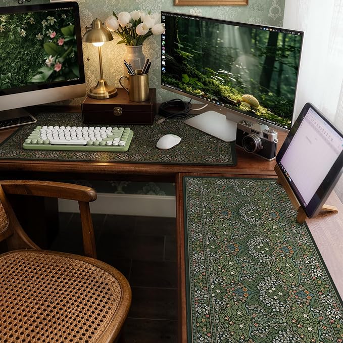 iCasso Big Mouse Pad, Desk Pad Mat, Full Desk Large Mousepad, Anti-Slip Smooth Surface XXL Computer Pad with Stitched Edges for Home Office Organizer (Green)