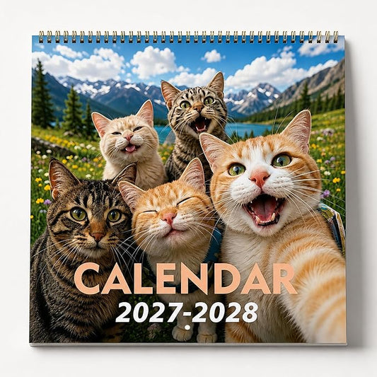 Cat Wall Calendar 2027-2028 | 18-Month Funny Cute Cat Calendar (Jan. 2027 - Jun. 2028) | 12" x 24" Open | Thick & Sturdy Paper | Holidays Highlighted | Gift for Cat Lovers, Men, Women, Kids