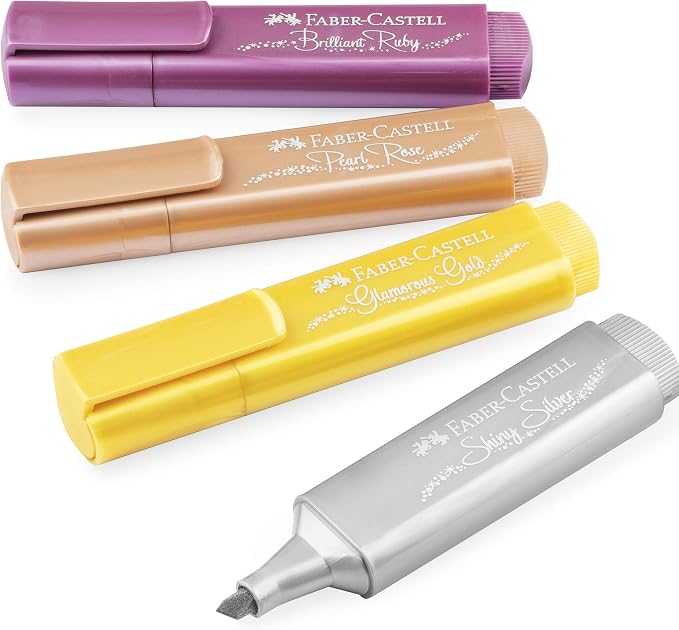 Faber-Castell Metallic Highlighters - 4 Glitter Highlighter Pens for Journaling and Note Taking, Study Supplies