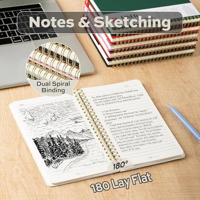 deli Beige Lined Spiral Journal Notebook, 160 Pages, A5 (5.5"x8") Hardcover Writing Notebook, College Ruled Spiral Bound Journal for Women & Men - Perfect for Work, School, Office & Note Taking
