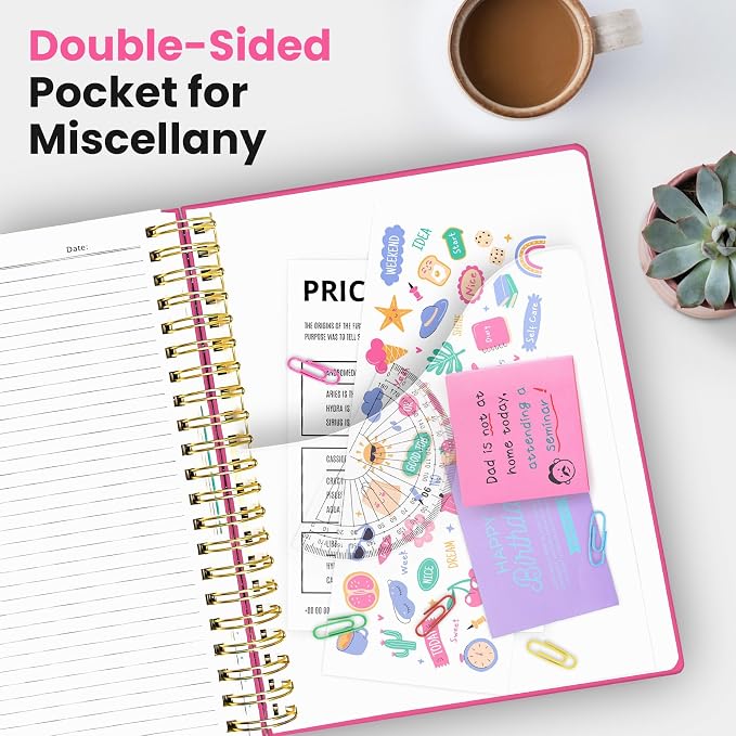 Hardcover Spiral Journal Notebooks for Work With Removable Dividers & Tabs, 8.5"x11" 5 Subject Notebook for Note Taking & Organizer, A4 College Ruled Lined Journal for Women & Writing, Berry Pink, 280 Pages