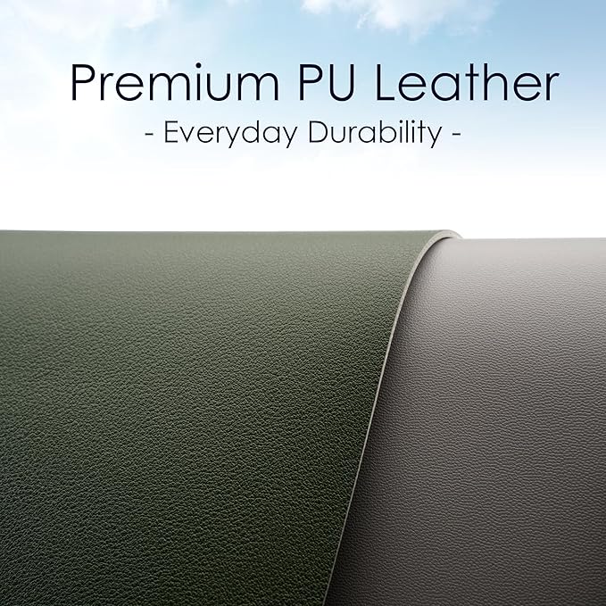 Leather Desk Pad Protector, Waterproof Mouse Pad, PU Desk Mat, Office Desk Cover, Desk Writing Mat for Office/Home/Work/Cubicle (Green/Gray) 23.6x13.7 in