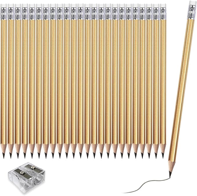 Adhere 25pcs Woodcase Pencils with Eraser Premium Pre-Sharpened Hexagon Graphite 2B pencils ideal for home, office writing including a Free Sharpener