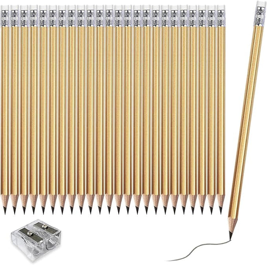 Adhere 25pcs Woodcase Pencils with Eraser Premium Pre-Sharpened Hexagon Graphite 2B pencils ideal for home, office writing including a Free Sharpener