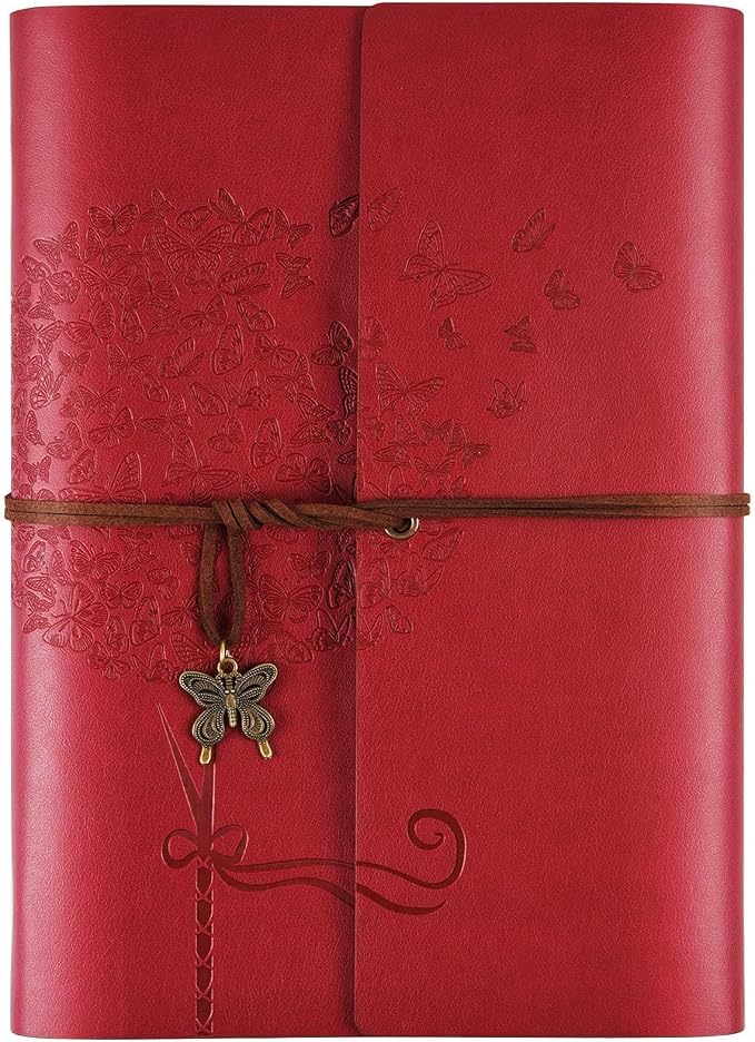 OMEYA Leather Journal Notebook, Refillable Writing Journal Diary Planner for Women Girls (Red, A5-9.3''×6.3'')