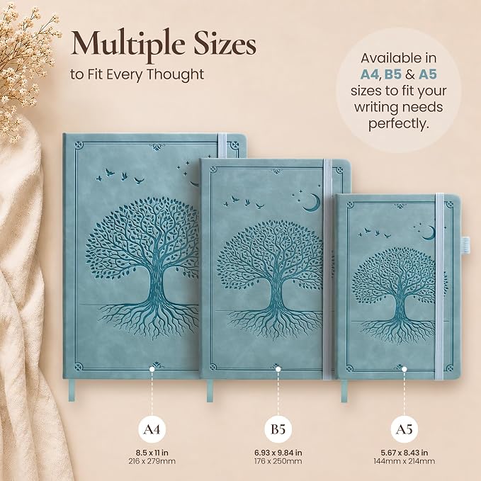 Lined Journal Notebook Hardcover Leather Bound 200 Pages B5 Blue Diary | College Ruled 6.9x9.8" Journaling Notebooks for Men & Women, Writing for Personal, Large Travel Daily Note Book Tree of Life