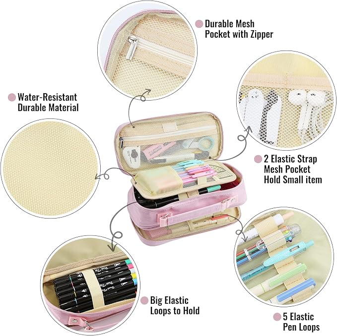 JOINPRO Large Capacity Pencil Case, 4 Compartment Pen Pouch Organizer with Double Zipper, Storage Bag for School, Office, Teen Girl Boy Men Women