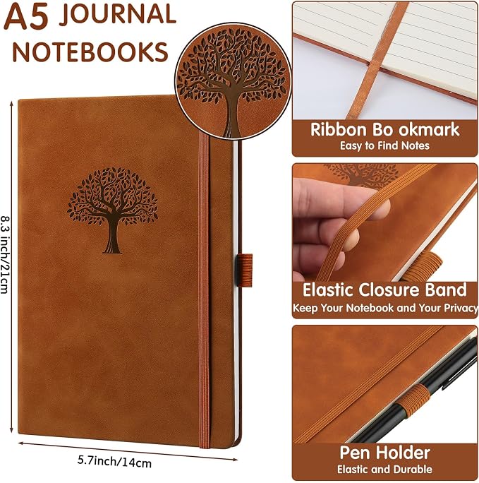 Qeeenar 24 Pack Leather Notebook Journals Bulk 5.7" x 8.3" Harder Cover A5 Journals for Writing Men Women Leather Travel Notebooks Daily Gifts for Office Back to School (Brown)