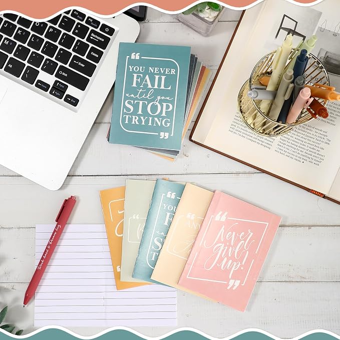 Fulmoon 120 Pcs Motivational Pens Inspirational Notebooks Gifts Bulk Inspirational Ballpoint Pen Small Note Pads Appreciation Gifts for Employee Nurse Volunteer Teacher Back to School (Colorful)