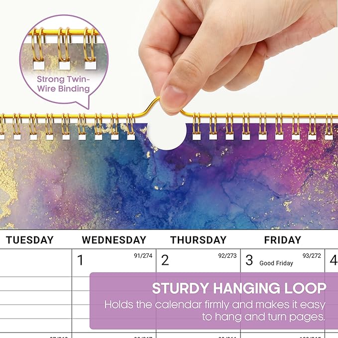 Calendar 2026-2027, 21-Month Wall Calendar Runs from Apr 2026 to Dec 2027,11.5" x 14.7",Large Monthly Calendar with Twin-Wire Binding, Perfect for Home or Office - Gilded Elegance