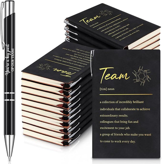 Colarr 40 Pcs Appreciation Gifts Bulk Inspirational PU Leather Notebook Journal & Pen Set Thank You Gifts for Staff, Employees, Coworkers, Nurses(Black,Team Sign)