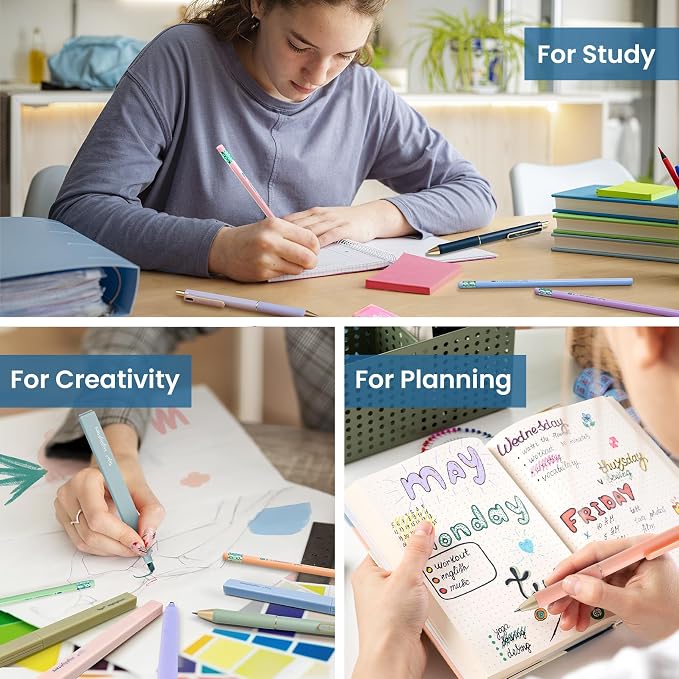 Cute Pencil Case With Supplies, 39 PCS Aesthetic Stationery Set with Pencil Pouch, 6 Black Ink Gel Pens, 12 Pastel Highlighters, 5 #2 HB Pencils, 4 Mechanical Pencils, Back to School Supplies - Blue