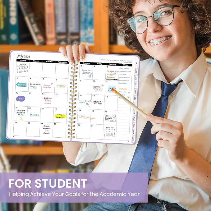 Planner 2026-2027 for Women & Men, Academic Monthly and Weekly Calendar Planner, Jul 2026 - Jun 2027, A5 (6.3" x 8.5"), Teacher Student Planning Book with Tabs, Ideal for Office School Supplies - Lilac Purple