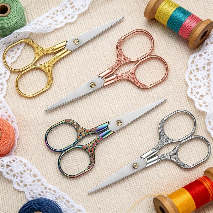 4 Pcs Small Embroidery Scissors | Embroidery Scissors Precision Cutting with Pointed Blades, Stainless Steel Craft Snips for Yarn, Fabric & Crafts (5 Inch)