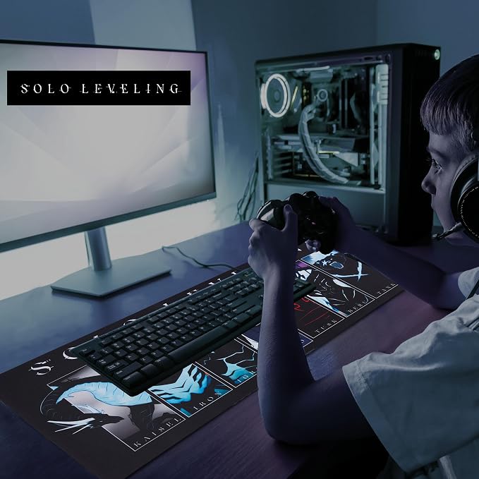 Solo Leveling Large Gaming Mouse Pad 31"x15" XL Computer Desk Mat, Anime | Oversized 31x15in Solo Leveling anime gaming mouse pad, smooth fabric top, stitched edges, non-slip rubber base.