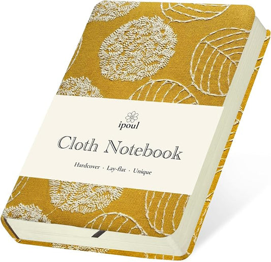 A6 Notebook, Pocket Journal, Embroidered Journal for Girl, Small Fabric Notebook, Lay Flat Hardcover Journal, 4x6 Lined Notebook & Sketchbook, Cute Diary, Writing Journal for Women, Yellow