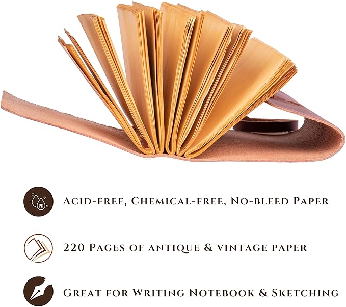 LEATHER VILLAGE Leather Bound Journal - Fuchsia Brown, 7"X5", 220 Pages - Vintage Blank Paper Diary for Writing, Drawing, Sketchbook, and Travel Notebook - Ideal for Women and Men