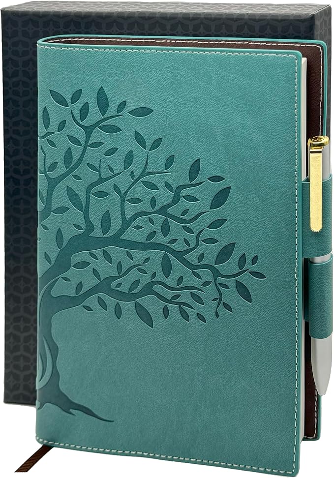 SETTINI® Refillable Vegan Leather Journal with Pen, Tree of Life | refillable insert system, luxury pen, 192 pages, vegan leather, A5, lined refill, gift