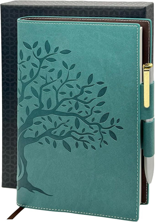 SETTINI® Refillable Vegan Leather Journal with Pen, Tree of Life | refillable insert system, luxury pen, 192 pages, vegan leather, A5, lined refill, gift
