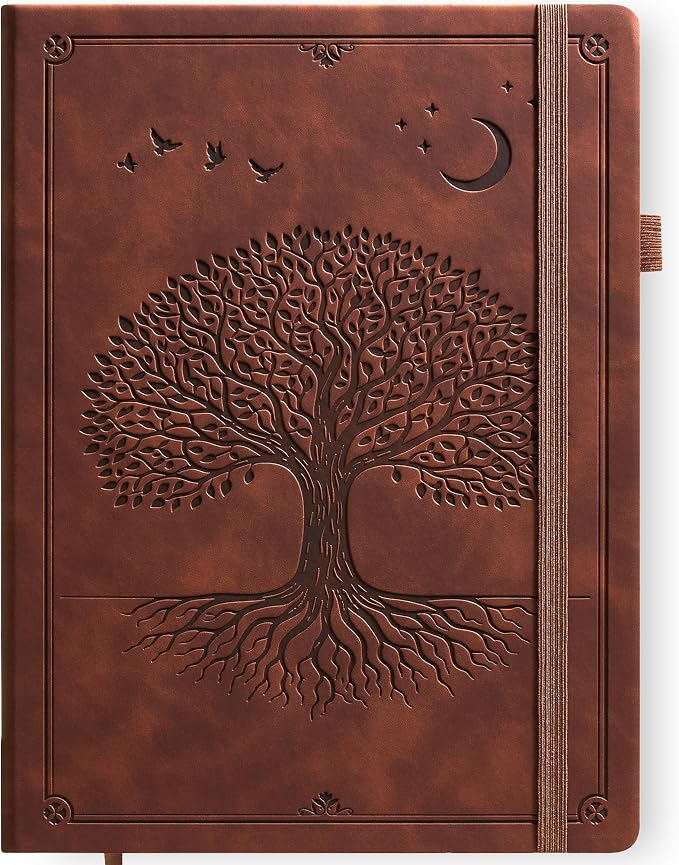 Lined Journal Notebook Hardcover Leather Bound 200 Pages A4 Brown Diary | College Ruled 8.5x11" Journaling Notebooks for Men & Women, Writing for Personal, Large Travel Daily Note Book Tree of Life