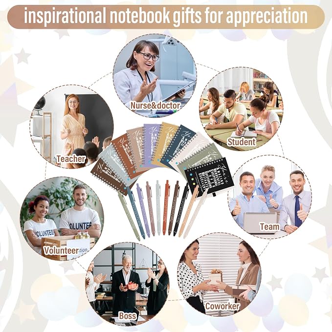 Jetec 100 Pcs/50 Sets Back to School Teacher Gifts Motivational Spiral Notebook with Sticky Notes Pen Bulk Inspirational Journals Thank You Gift for Employee Coworker Birthday Party (Morandi Earth)