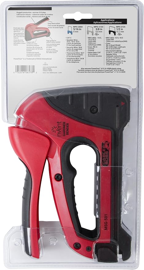 Gardner Bender MSG-501 Heavy-Duty Cable Boss Staple Gun, Professional Grade, Secures (NM) Coax, & Low-Volt Cable, Red