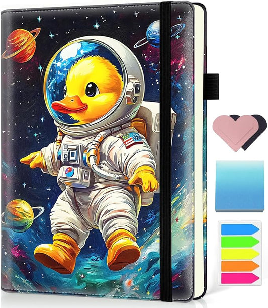 Hardcover Executive Notebooks, A5 PU Leather Lined Journal Notebook, 200 Pages Thick Paper Subject Notebooks for School,Work,Home Writing Business Notebook, Diary Book ，Rubber Duck Astronaut