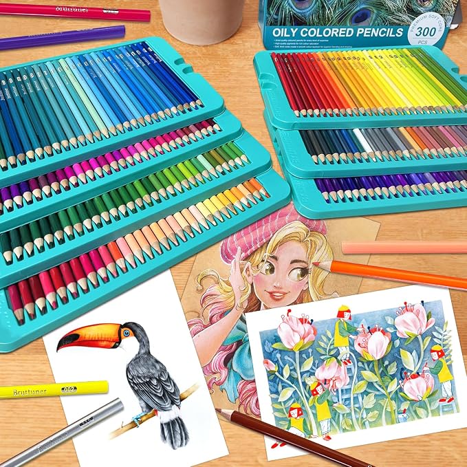LBW Colored Pencils for Adult Coloring Books, 300 Oil Based Soft Core Professional Color Pencils Set for Artists Beginners, Ideal for Coloring Sketching Drawing Blending