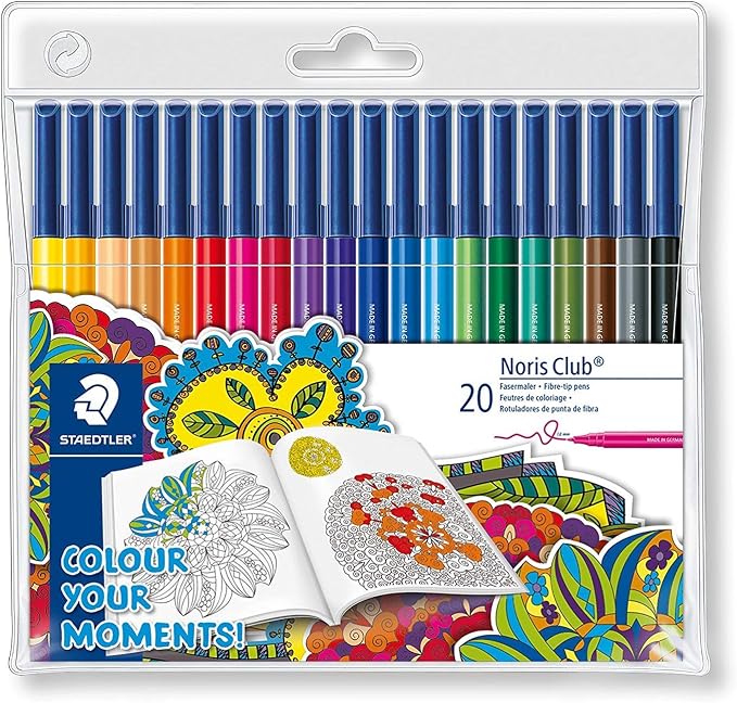 STAEDTLER 326WP20AC Noris Club Fibre-Tip Pen with Wallet - Assorted Colours, Pack of 20