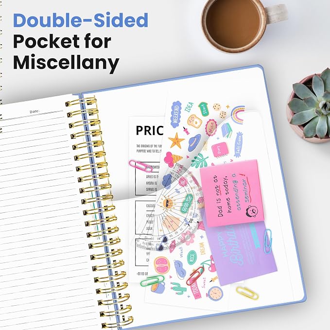 Hardcover Spiral Journal Notebooks for Work With Removable Dividers & Tabs, 8.5"x11" 5 Subject Notebook for Note Taking & Organizer, A4 College Ruled Lined Journal for Women & Writing, Lavender, 280 Pages