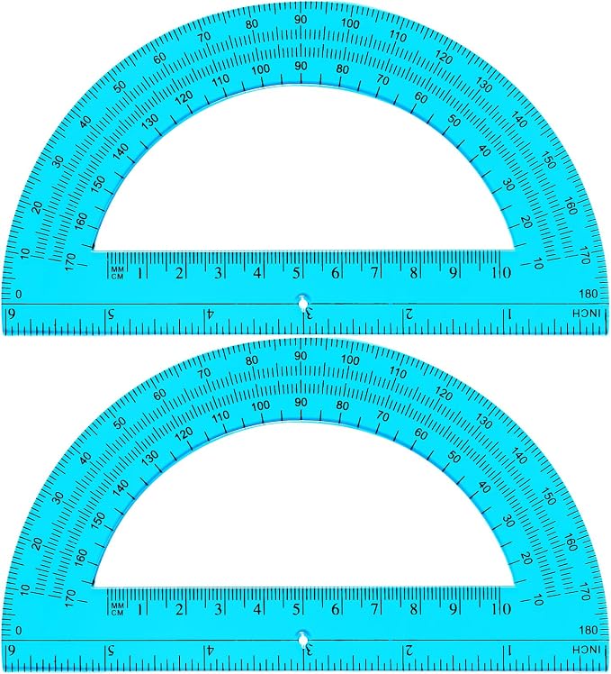 EBOOT Plastic Protractor Math Protractors 180 Degrees, 6 Inch, Pack of 2 (Blue)