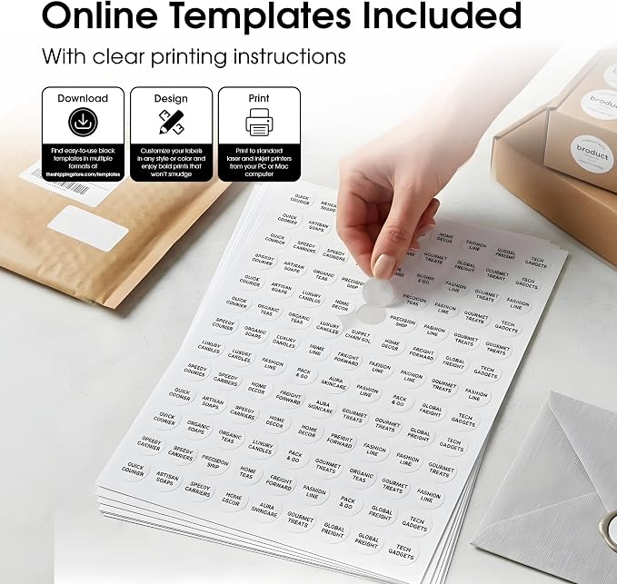 0.75" Printable Round Labels for Inkjet and Laser Printers - 3240 Blank Stickers, 30 Sheets for Price Tags, Thank You Stickers, QR Codes, Business Logos - Spartan Industrial Template C001