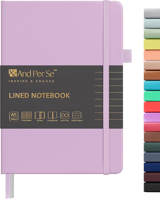 &And Per Se Lined Journal Notebook, 160 Pages, A5 5.7 x 8 inches College Ruled Thick Paper Notebook Journals for Writing, Hardcover Notebooks for Women Men Office School (1 Pack, Lavender)