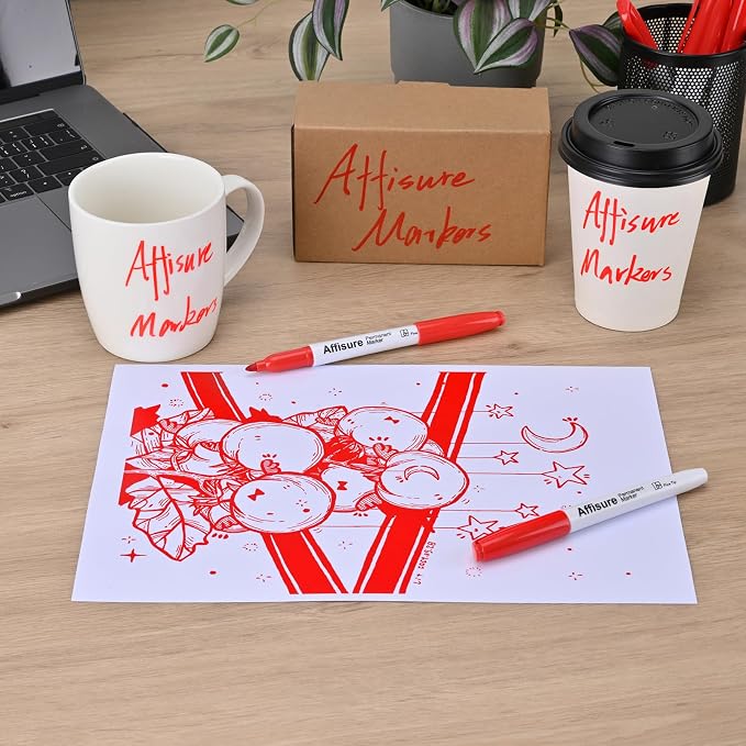 Red Permanent Markers Bulk, 75 Count, Quick Drying and Fade Resistant, Fine Point Marker works on Paper, Plastic, Metal, Wood, Perfect for Classroom, Home, Office