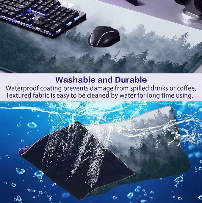 Gray Forest Mouse Pad with Seam Edge Design, Non Slip Rubber Keyboard Pad | Large Extended Mouse Pad; Full Desk Coverage; Waterproof Coating; Stable Anti-Slide Base For Gaming, Office, Study Daily Use