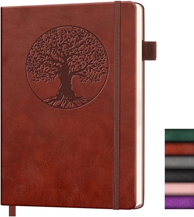 Lined Journal Notebook, A5 Leather Vintage Journals for Writing, 256 Pages College Ruled Notepad for Women Men, Vegan Leather Daily Notebook for Work, School, Travel, Note Taking(Tree of Life, Brown)