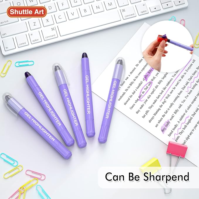 Shuttle Art 5 Pack Purple Gel Highlighters,Bible Highlighters,No Bleed Through, Bible Journaling Supplies,Great for Journaling, Highlighting and Studying