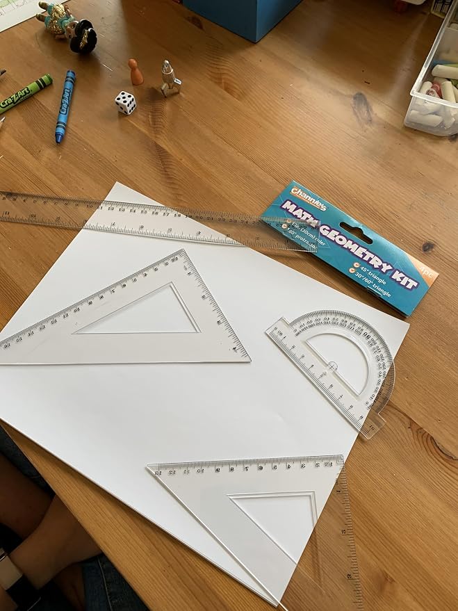 Channie's Math Ruler Kit Geometry Set - High School Supplies with 12 Inch Ruler, 180° Protractor, 45° and 30°/60° Triangles - Clear Drafting Tools for Elementary, Middle, and High School Students
