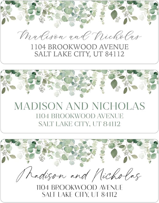 Return Address Labels Personalized with Your Choice of 30 Flower Styles - Choose Font and Font Color or Add Custom Text - Perfect for Wedding Envelopes (001 Eucalyptus)