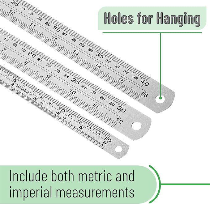 Mr. Pen- Metal Straight Edge Ruler, 3 pcs, 6", 12", 16" | Stainless Steel Ruler Set, Imperial & Metric Measurements for Drawing, Home, Office, Engineering