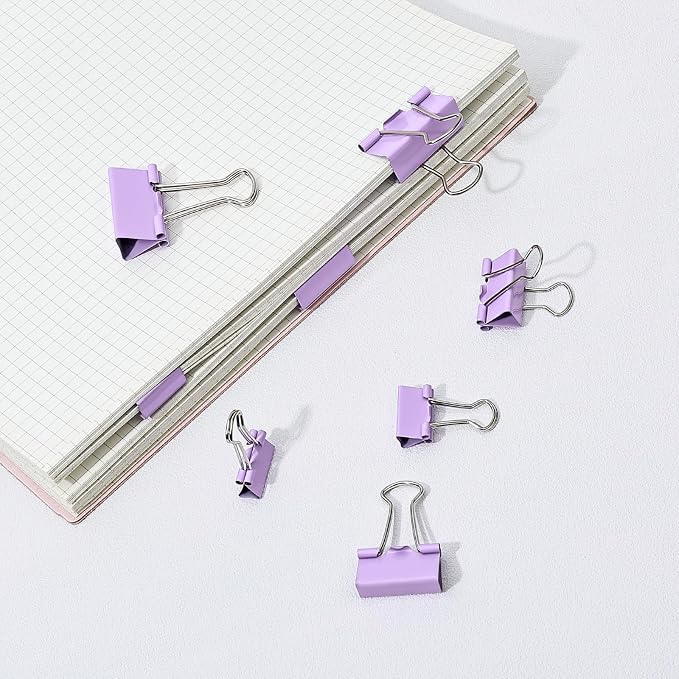 Temiary 188 Pcs Binder Clips with Container, Assorted 4 Sizes Clamp, Purple | 0.6 & 0.75 & 0.98 & 1.26 Inch Metal Binder Clip in One Pack, Paperwork Clamp Bulk for Office, Home, School