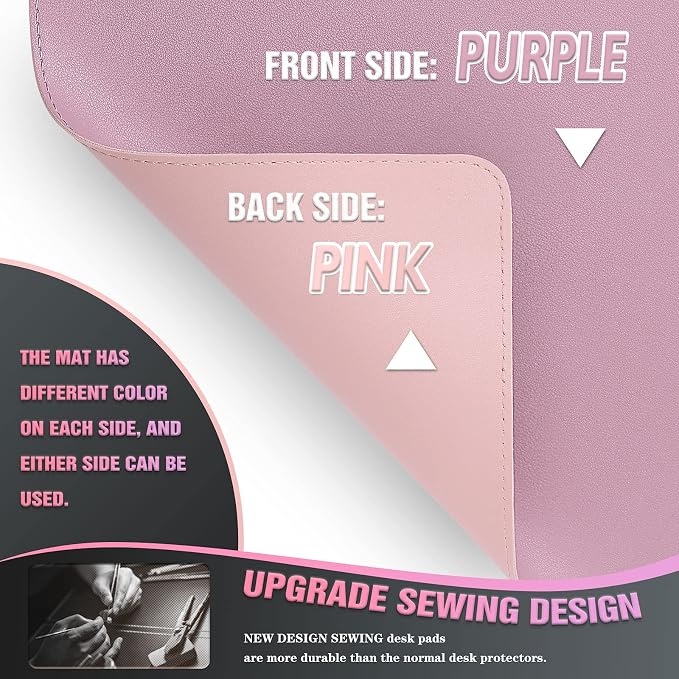 K KNODEL Large Sewing Leather Desk Mat, Desk Pad (Purple, 31.5" x 15.7") | Mouse and Keyboard Pad, PVC Computer and Laptop Mat, Desktop Protector and Cover, Writing Pad and Blotter for Home Office