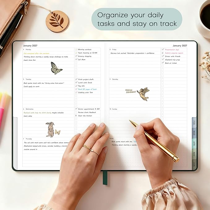 Planner 2026-2027 Monthly and Weekly Academic Planner July 2026 - June 2027, Linen Hardcover Agenda 2026-2027 Calendar Daily Planner for Student Teacher with Monthly Tabs, 7.3" x 10", Dark Green