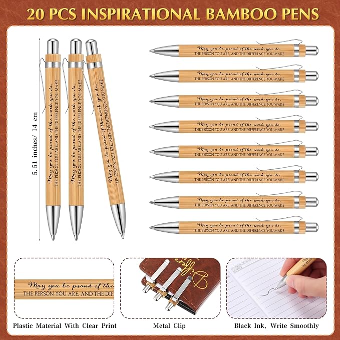 Honoson 20 Sets Difference Maker First Day of School Gifts Bulk Motivational Notebooks with Bamboo Pen Employee Appreciation Gifts for Coworker Team Staff Boss Welcome Gift