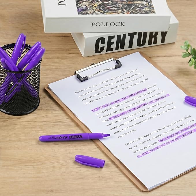 Highlighters Purple 48 Pack,Bible Highlighters No Bleed–Bulk Chisel Tip Highlighter Markers Set for School,Office,Study,Journaling–Smear-Free,Quick Dry–Fluorescent Pens for Teachers Students